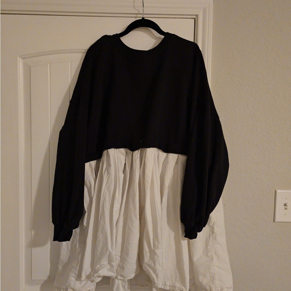Free People Black and White Long Sleeve Dress XL EUC